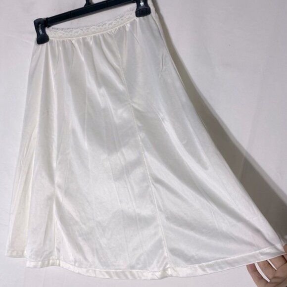Vintage French Maid White Satiny Nylon Midi Slip Skirt Slip Lingerie M - Picture 9 of 11